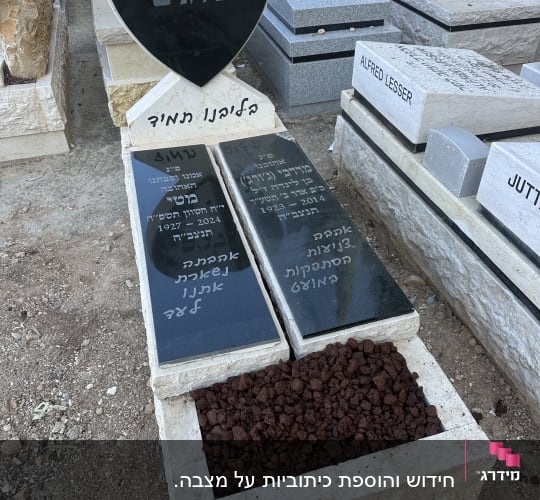 מצבות עם כיתוב בעברית ואנגלית בבית קברות